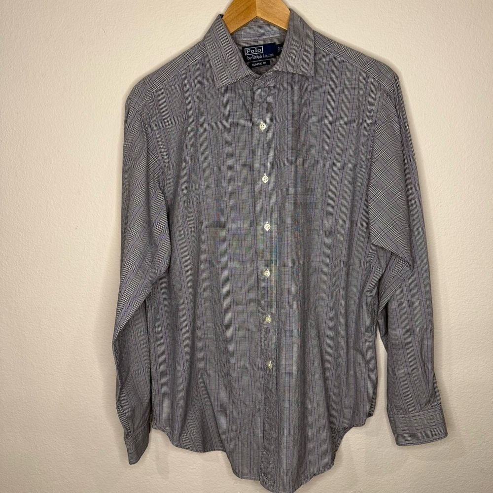 Polo Ralph Lauren Classic Fit Button Up Shirt Grey Purple Check Men’s Size Large